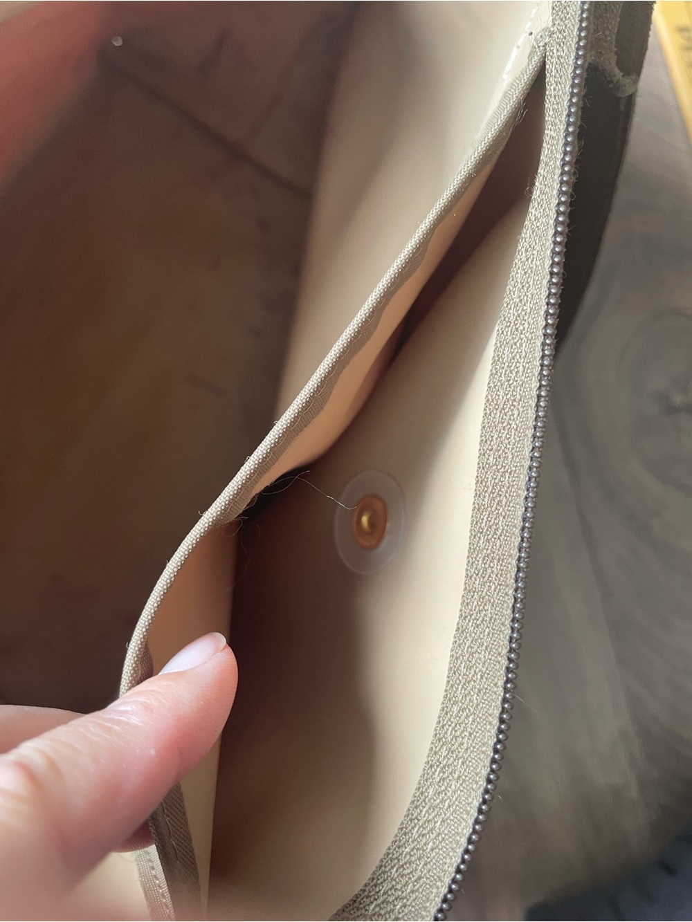 Vintage Longchamp Le Pliage Large Tote Bag Olive Green Leather Trim Gold Snap - Picture 9 of 16